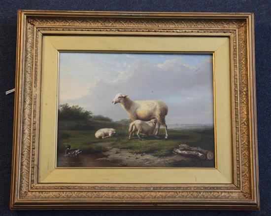 Eugene Verboeckhoven (1798-1881) Ewe and lambs in a meadow 7 x 9in.